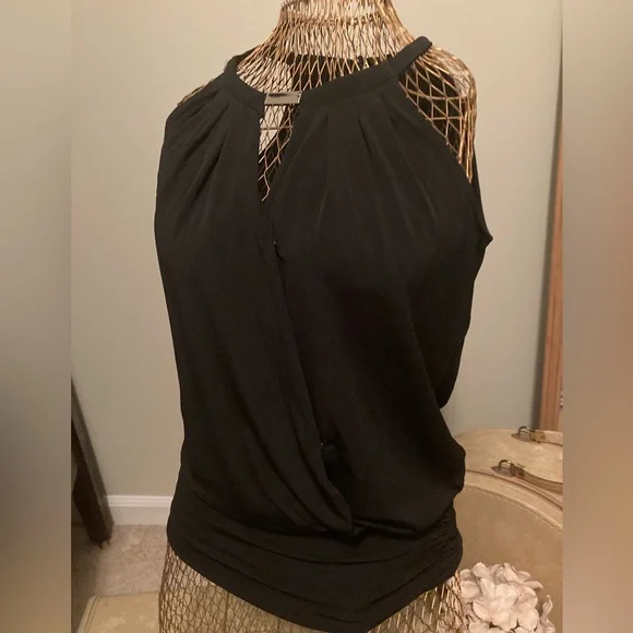 White House Black Market Classic Sleeveless Wrap Top with Silver Detail - Picture 2 of 8